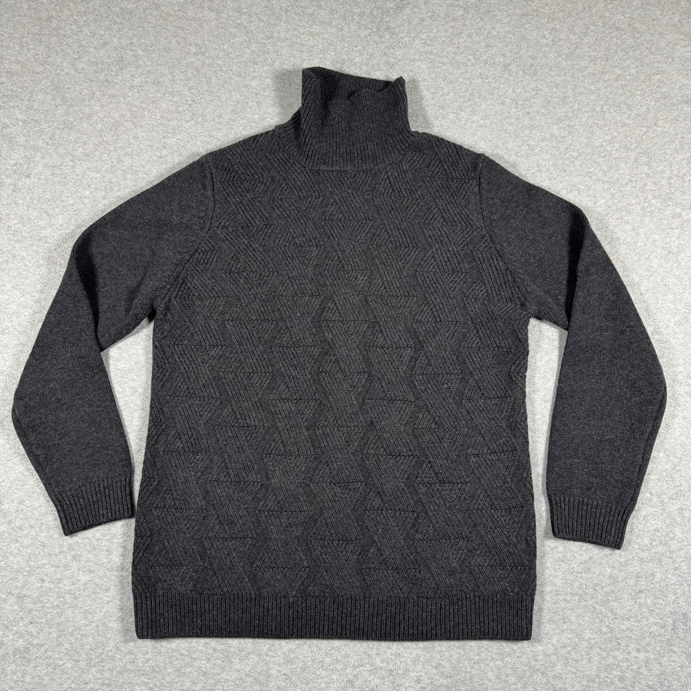 Jacob Holston Merino Wool Turtleneck Sweater M Charcoal Gray Geometric Knit